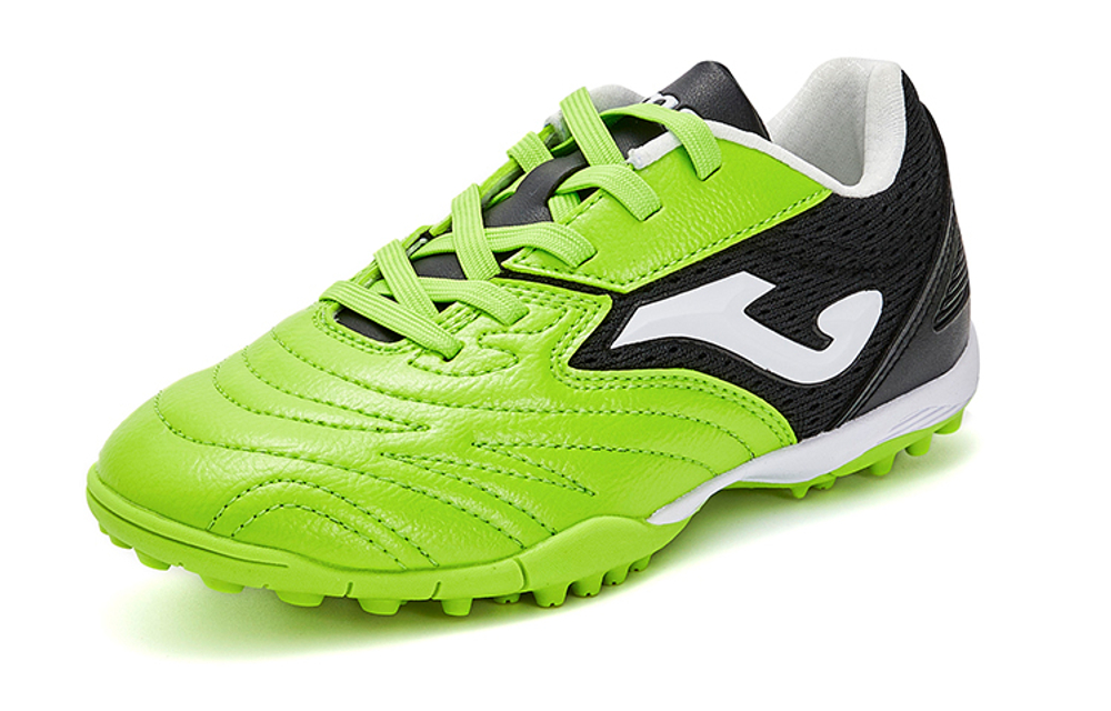 Children's JOMA Homer Liga T1 round head lace-up non-slip wear-resistant low-top children's football shoes green and black