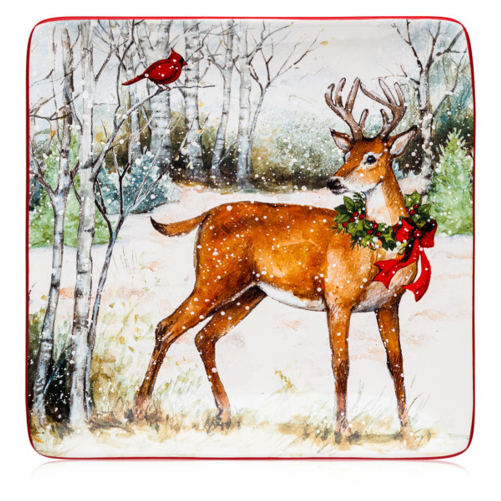 Тарелка обеденная квадратная 26.5см Certified Int. Зимний лес Олень