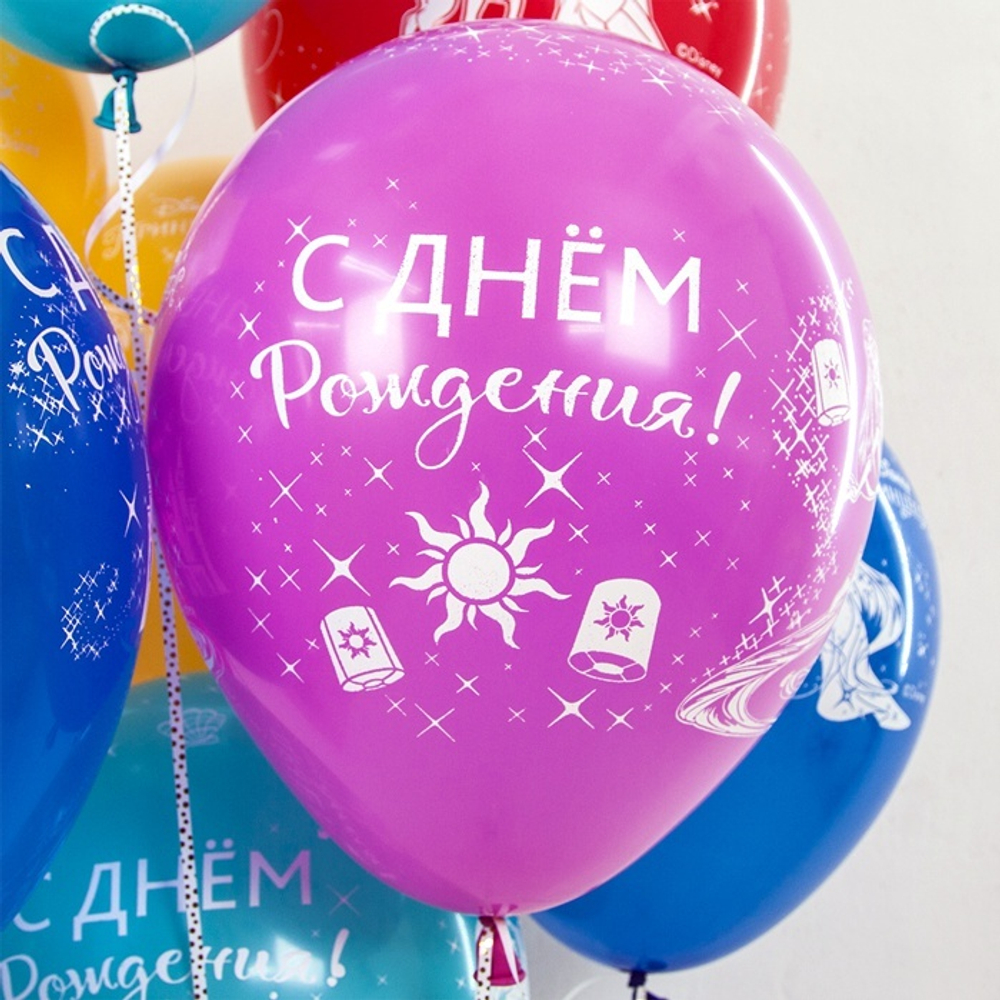 Воздушные шары Орбиталь с рисунком С Днем Рождения Принцессы Диснея, 25 шт. размер 12" #812230
