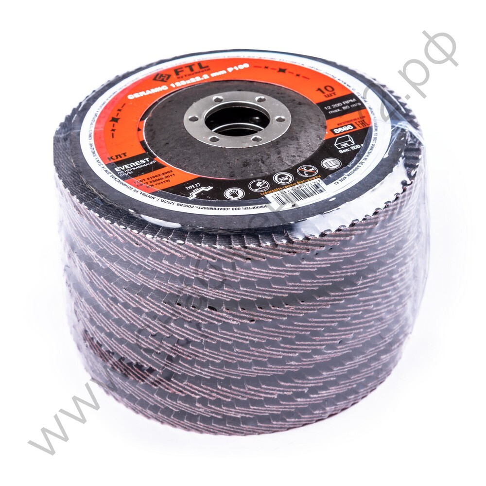 Круг лепестковый с керамическим абразивом для шлифования по нержавеющей стали FTL Everest 27 125 х 22,2 мм P100