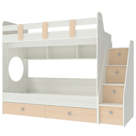 Двухъярусная кровать КарИВи Фортуна-2 Белое Дерево  Дуб Молочный