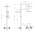 Душевая термостатическая система без излива с регулировкой высоты ODISEA JOYA 595401RM300CUC медь