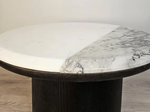 Журнальный столик SC-12, Ø60х35 см, мрамор, дерево