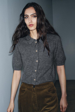 ZARА КАРДИГАН ПОЛО ИЗ 100% ШЕРСТИ С КОРОТКИМ РУКАВОМ, СЕРЫЙ