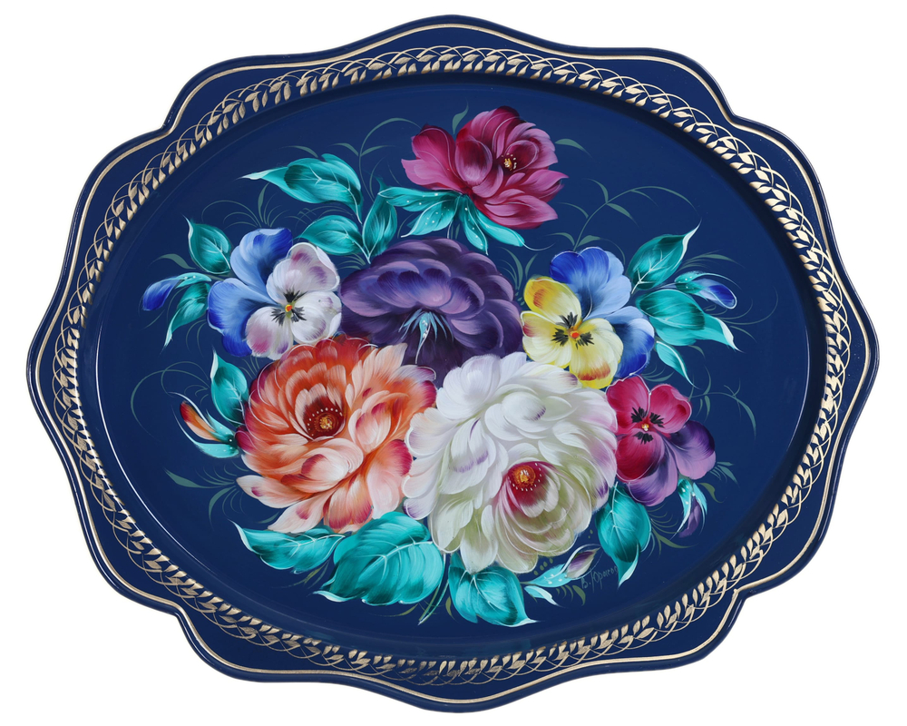 Жостовский поднос декоративный, размер 38х30 см (A15), металлический