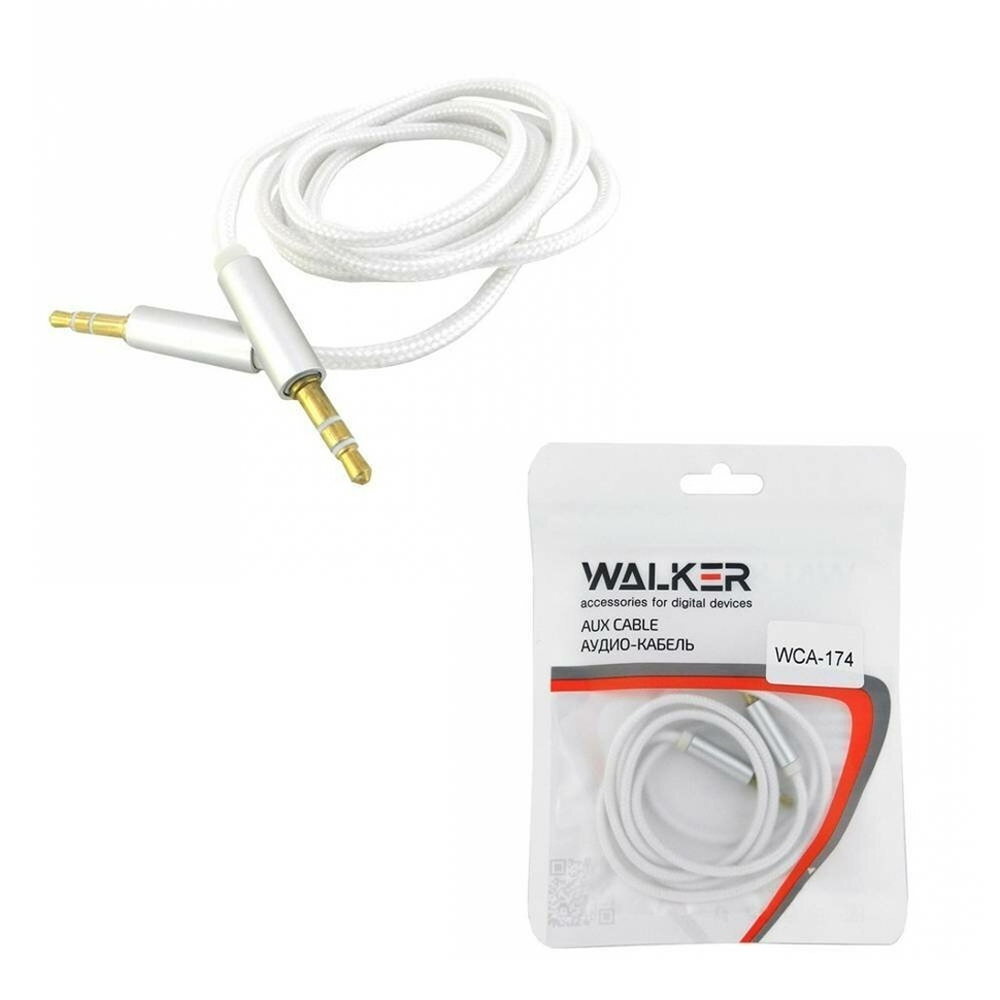 Кабель AUX WALKER WCA-174, 3.5мм, нейлон, в пакете, белый