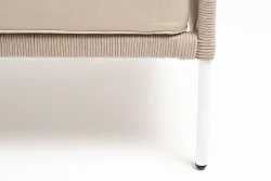 "Канны" диван 2-местный плетеный из роупа, каркас алюминий белый муар, роуп бежевый круглый, ткань бежевая 052