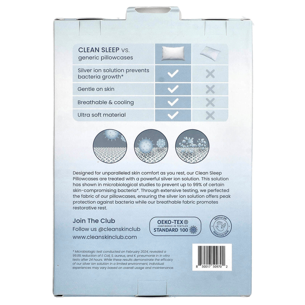Clean Skin Club, Clean Sleep, наволочка с ионами серебра, белый, 1 шт.