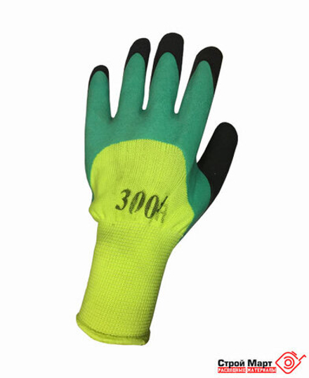 Перчатки нейлоновые с вспененным латексным покрытием (черно-синие) 300#. (10пар)