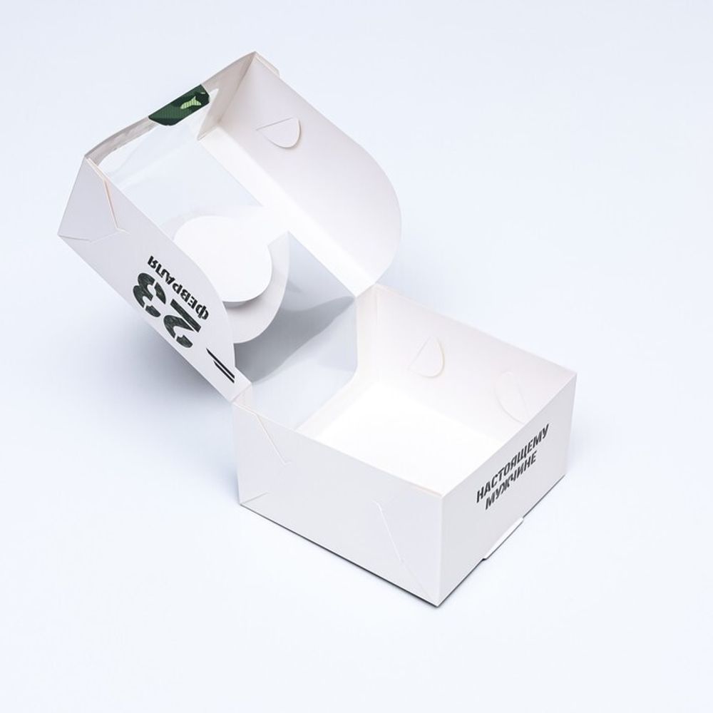 Коробка под бенто-торт с окном "Настоящему мужчине, 23 февраля", 14*14*8 см