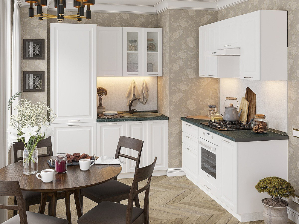 Угловая модульная кухня Ницца Royal-03 Blanco - Белый 2140*1600/1600*600