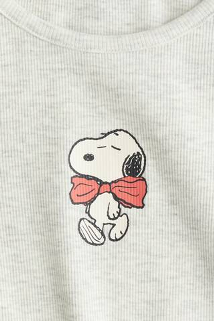 H&M Лонгслив из хлопка с принтом, светло-серый меланж