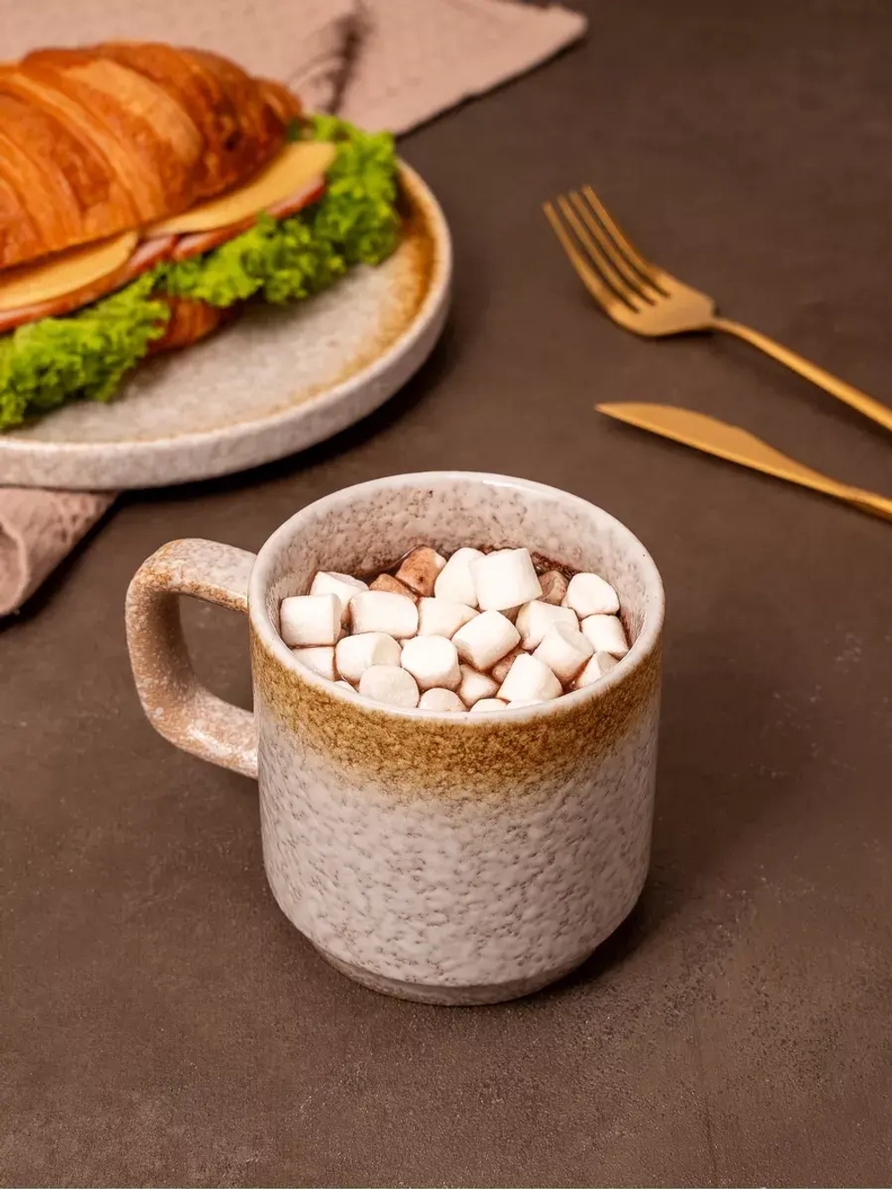 Набор 2 кружки охра золото с белым чашки фарфор 275 мл