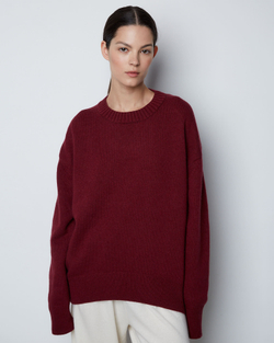 Джемпер из смесового кашемира с круглым вырезом бордо