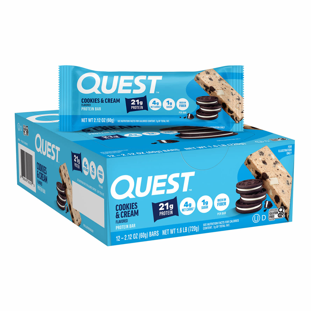 Quest Nutrition, протеиновый батончик, со вкусом печенья и сливок, 12 батончиков, 60 г (2,12 унции) каждый