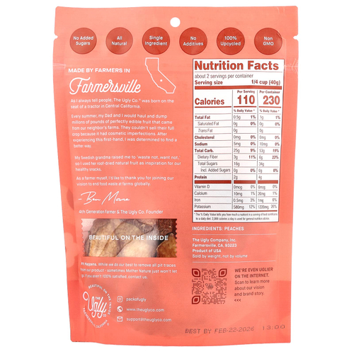 Hello! I'm Ugly, Сухофрукты, нарезанные персики, 85 г (3 унции)