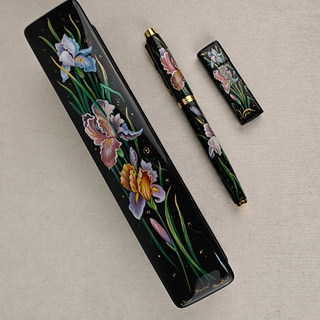 Набор "Ирисы" пенал, флешка и ручка Parker с ручной росписью Палех в футляре
