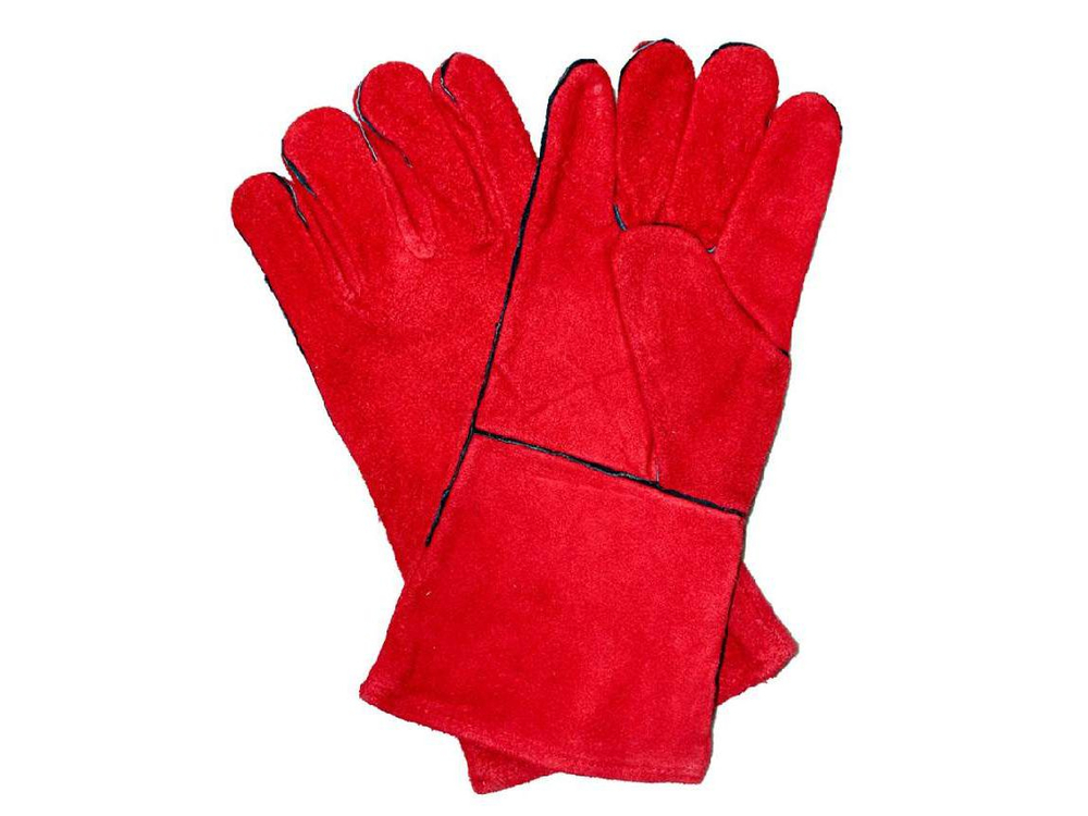 Краги спилковые "ТРЕК" красные пятипалые с подкладкой (120шт/уп)