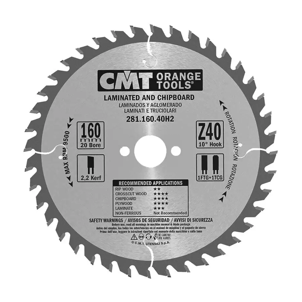 Диск пильный 160x20x2,2/1,6 10° TCG Z=40 CMT 281.160.40H2