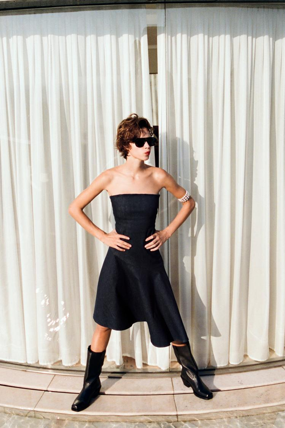 ZARA ДЖИНСОВОЕ АСИММЕТРИЧНОЕ ПЛАТЬЕ TRF, ТЕМНЫЙ ИНДИГО