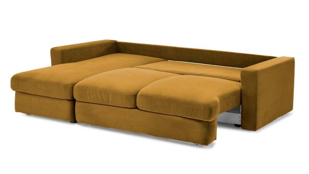 Диван с оттоманкой Стелф Velutto 56 215*153*90 см, горчичный Велютто Еврокнижка Фиеста