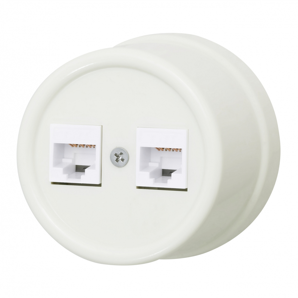 Розетка RJ45 информационная двойная, пластик, цвет Слоновая кость B1-302-211