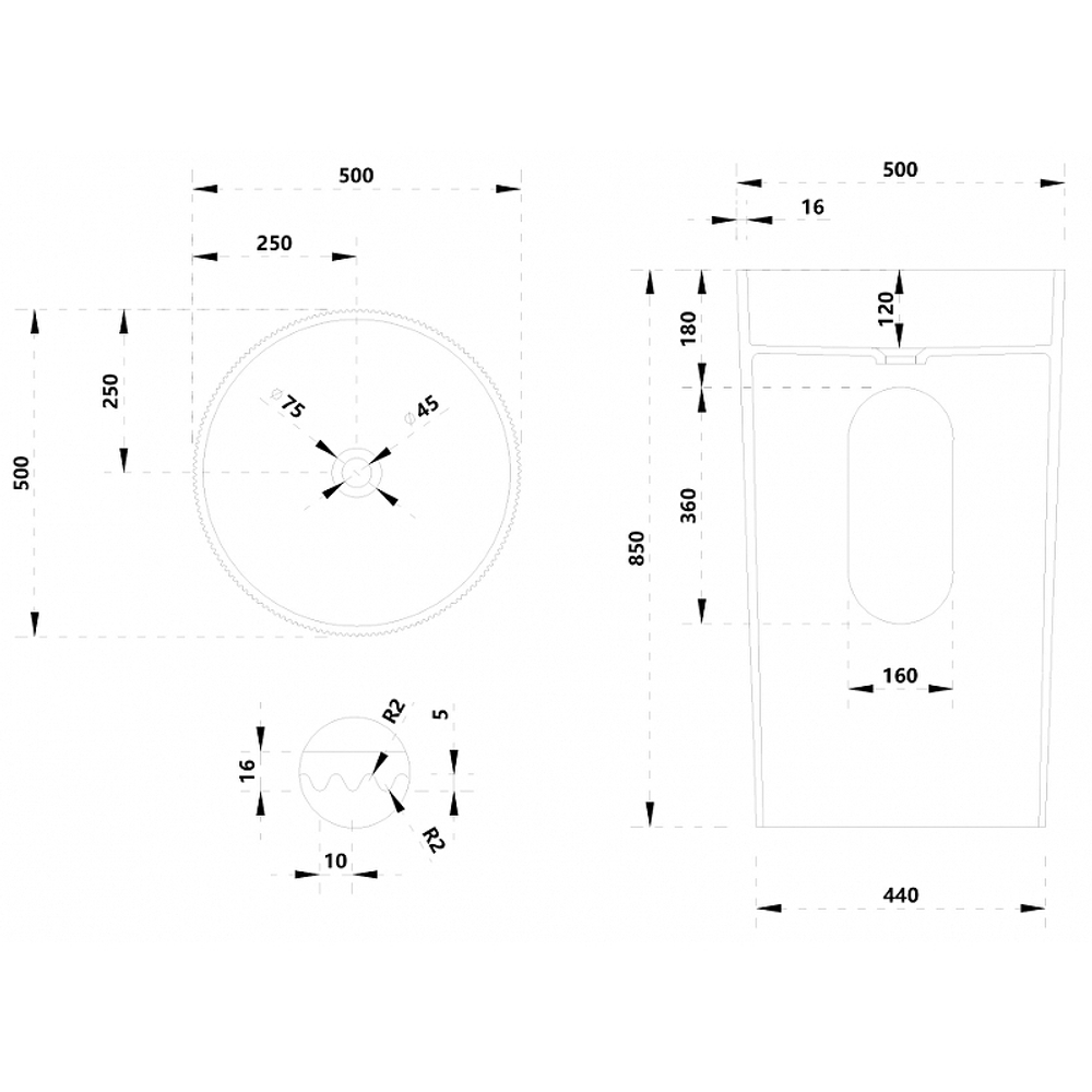 Раковина Abber Stein 50 AS2501-H Белая матовая