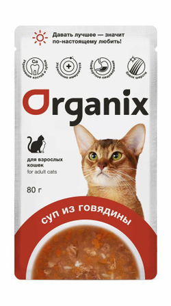 ORGANIX Суп для кошек Говядина с овощами и рисом, 80гр