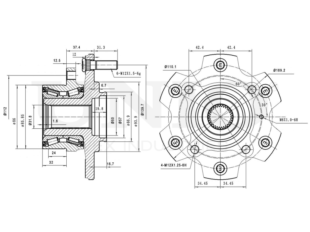Ступица передняя (без ABS) UNIO HUB-20064