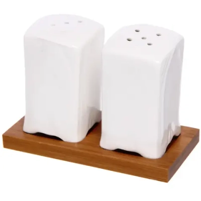 Набор для специй 2шт на бамбуковой подставке «White magic» квадрат