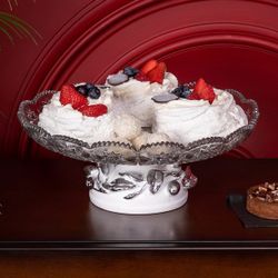 Фруктовница-конфетница Oliva Branch (Олива Бранч) со стеклянной чашей 1257 Серебро