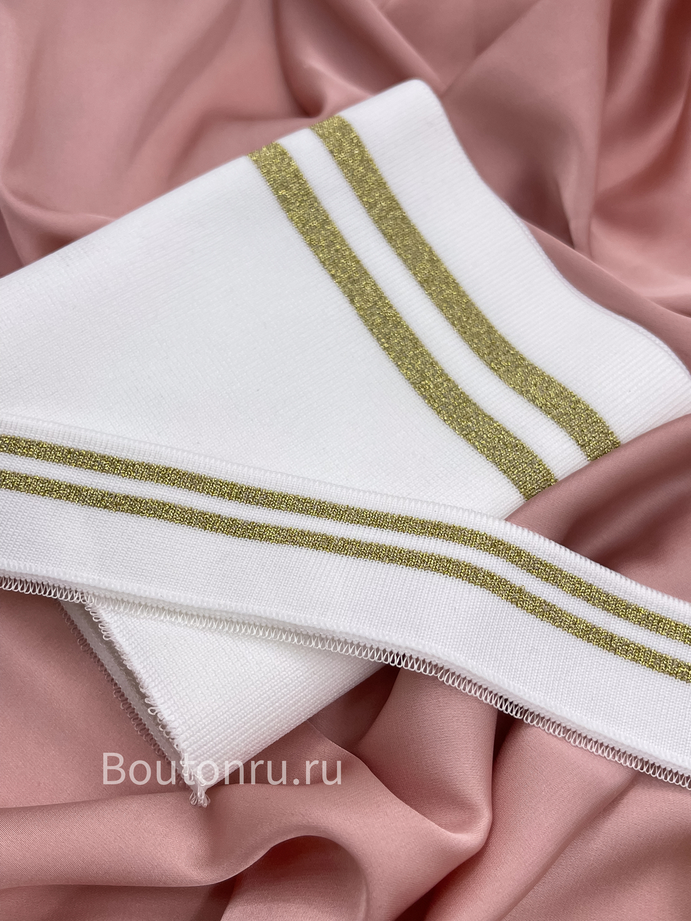 Подвяз трикотажный белый с золотыми полосками 0,8 м, ширина 3,5 см