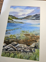 Картина авторская акварельная в паспарту 30х40 см на стену для интерьера "Морское озеро. Шотландия"