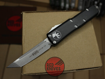 Нож Microtech UTX-85 A+++ Tanto T/E - черная рукоять, апокалиптик клинок танто