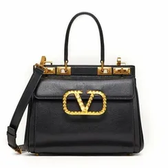 Средняя сумка с ручкой Valentino Rockstud Alcove из зернистой телячьей кожи черный