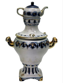 Статуэтка "Самовар с заварочным чайничком" Гжель