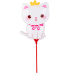 Шар Фольгированный Котик белый корона на палочке (Белый)