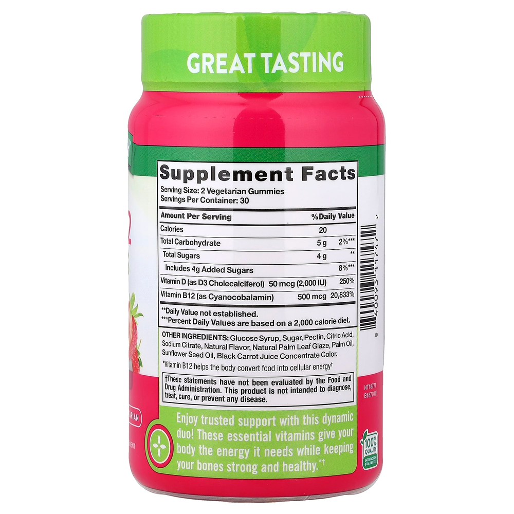 Nature's Truth, Essential D3 и B12, жевательные таблетки, со вкусом клубники, 60 жевательных таблеток