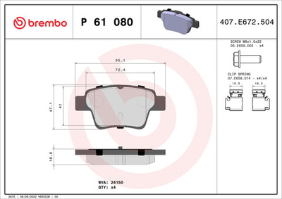 BREMBO - P61080-BRB - Brake Pad Set, disc brake
