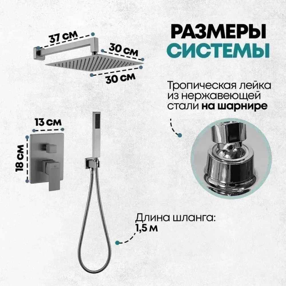Душевая система скрытого монтажа Grocenberg GB5089BG-3 Графит