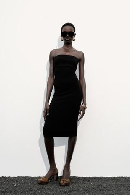 ZARA ТРИКОТАЖНОЕ ПЛАТЬЕ STRETCH С ОТКРЫТЫМИ ПЛЕЧАМИ, ЧЕРНЫЙ