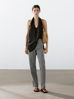 Massimo Dutti Прямые джинсы с низкой посадкой и полосками, чернильно-синий