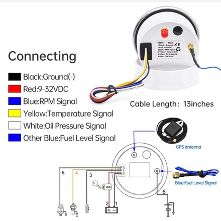 Электронный GPS 6 в 1 спидометр/тахометр BS61ALGTB белый