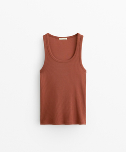 Oysho Топ без рукавов из хлопка и модала, черепичный