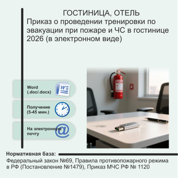 Приказ о проведении тренировки по эвакуации при ЧС в гостинице 2026 (в электронном виде)