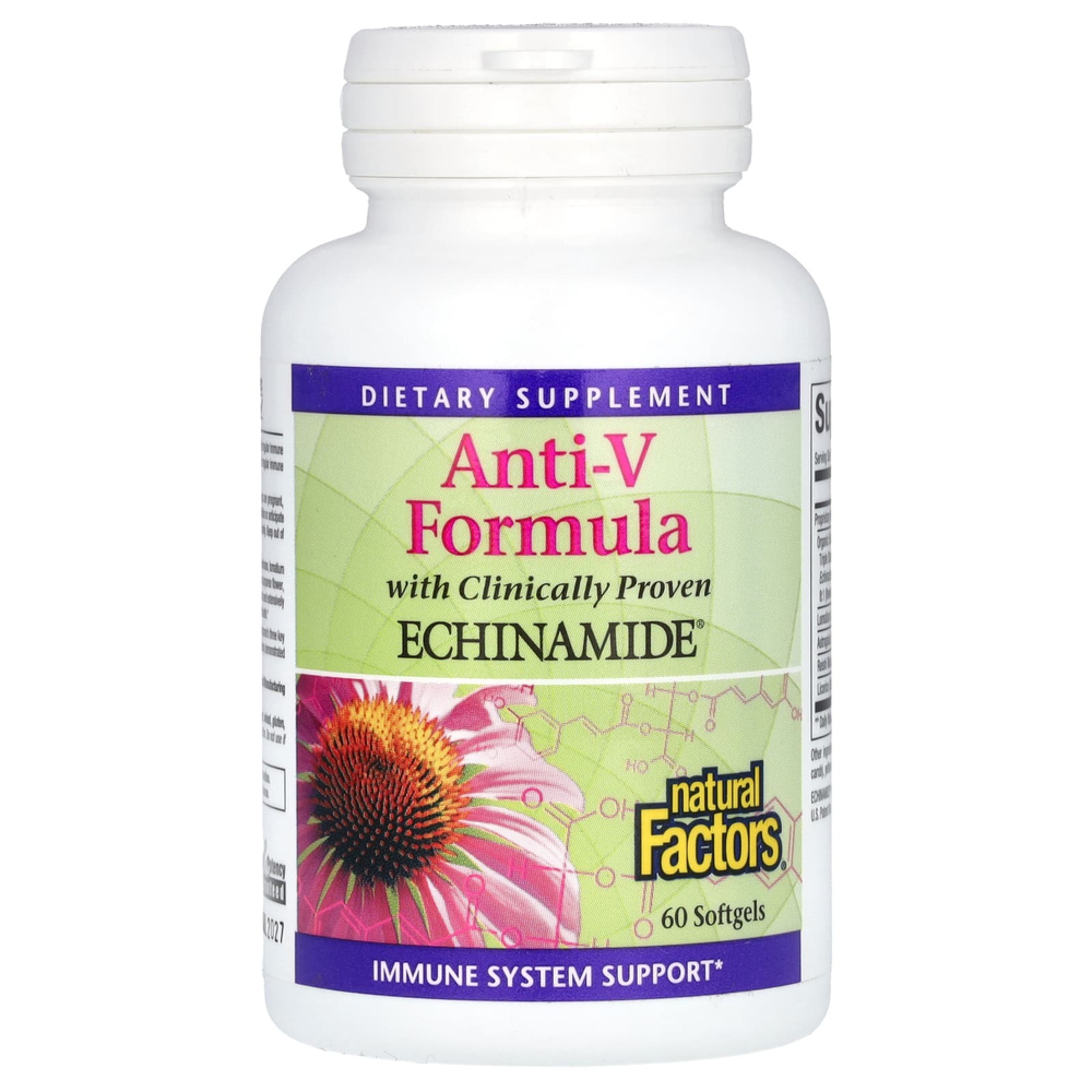 Natural Factors, Anti-V Formula, с клинически подтвержденным эхинамидом, 60 капсул