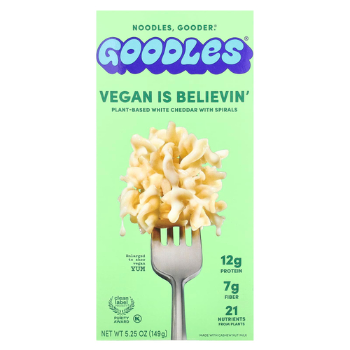 Goodles, Vegan Is Believin ', белый чеддер на растительной основе со спиралями, 149 г (5,25 унции)