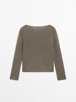 Massimo Dutti Свитер с круглым вырезом, зеленоватый