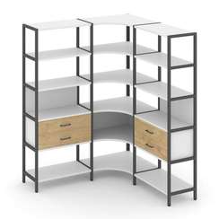 Shelf System Трехсекционный угловой стеллаж пятиярусный с ящиками SN.STMU-531 Белый/Тиквуд Светлый/М