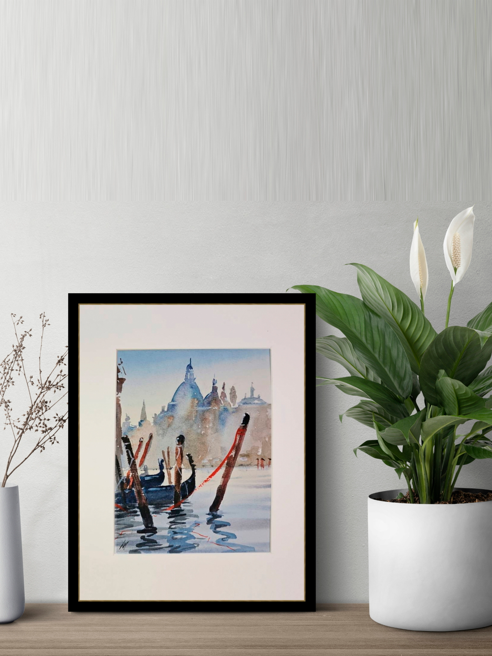 Картина авторская акварельная в паспарту 21х30 см на стену для интерьера "Венецианская романтика"